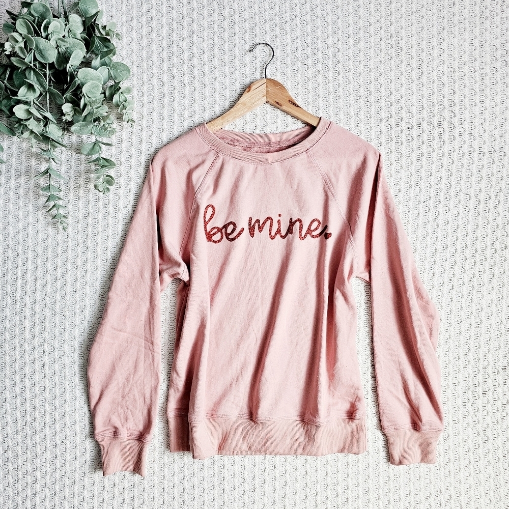 Be Mine Raglan Sweatshirt Pink Valentine's Day Barbie Love Boutique Small NEW